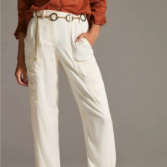 Anthropologie Pants - Anthropologie Cream Satin Utility trousers. Super soft, zero flaws. EUC
